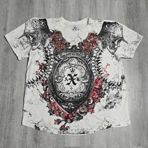 Y2K Xzavier All Over Print Cross Skull Graphic Tee AOP Size 2XL